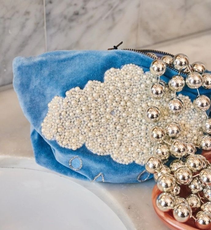 Anna + nina Make-up tas - Beaded Pearly weather - Blue