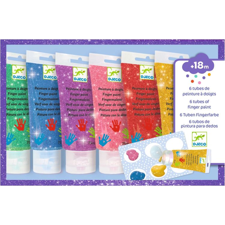 Djeco 6 tubes vingerverf - Glitter