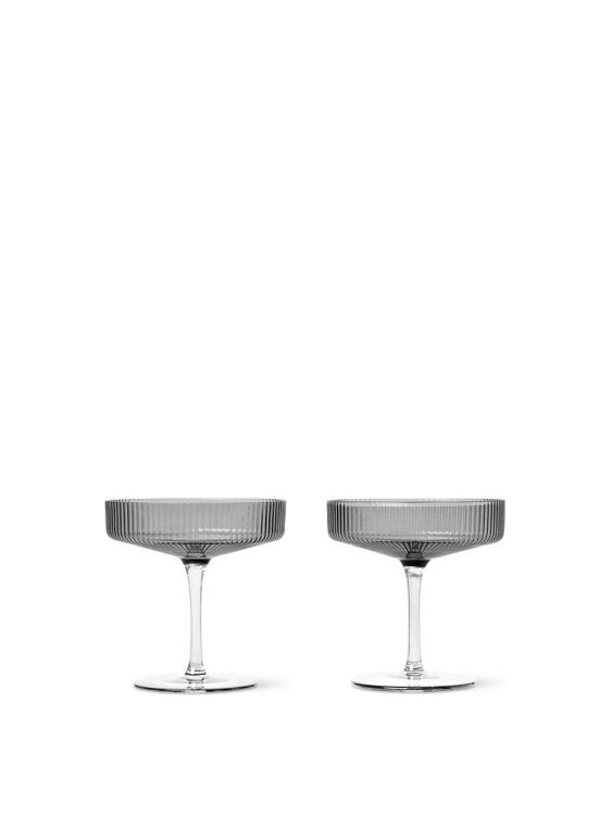 Ferm Living Ripple Champagne Saucers - Set van 2 champagnecoupes - Smoked grey