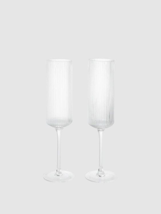 Ferm Living Ripple Glasses - Set van 2 champagne glazen lang - Clear