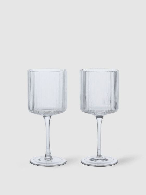 Ferm Living Ripple Glasses - Set van 2 wijn glazen lang - Clear
