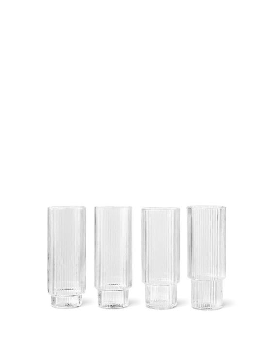 Ferm Living Ripple Glasses - Set van 4 longdrinkglazen - Clear