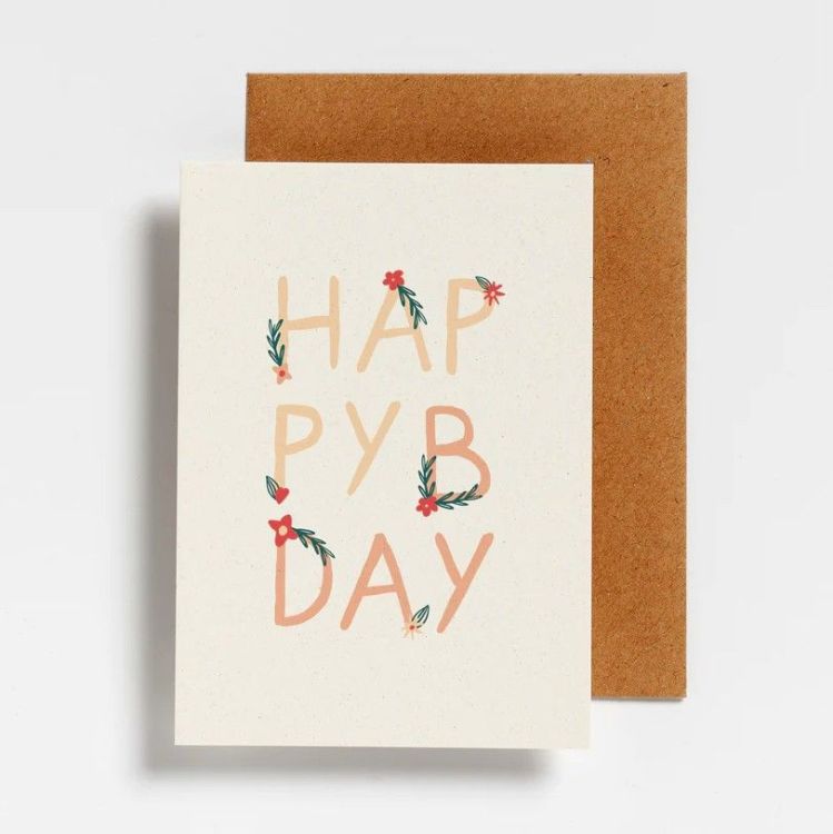 Hello August Postkaartje - Happy BDay (bloemen)