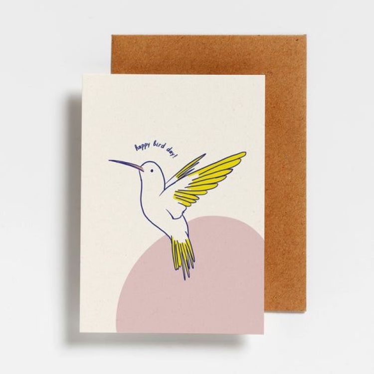 Hello August Postkaartje - Happy bird day!