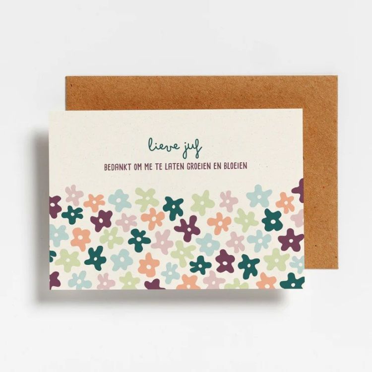 Hello August Postkaartje - Lieve juf bedankt om me te laten groeien en bloeien