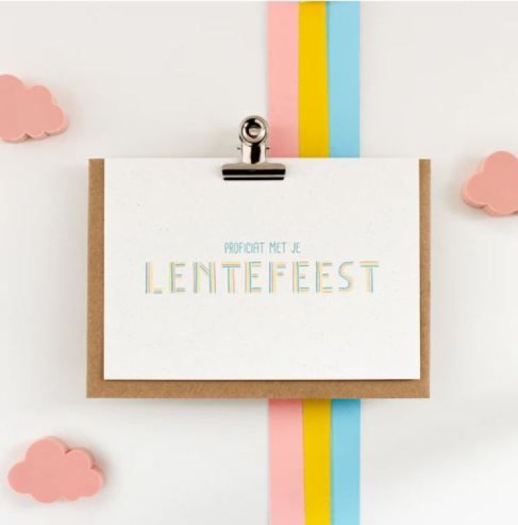 Hello August Postkaartje - Proficiat met je lentefeest (roze/ geel)