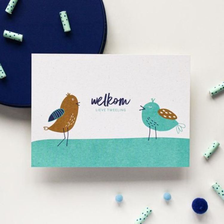Hello August Postkaartje - Welkom lieve tweeling