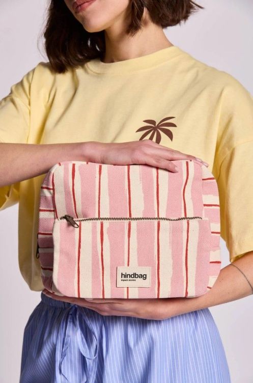 Hindbag Toilettas - Alix Rayures Larges Rose and Rouge