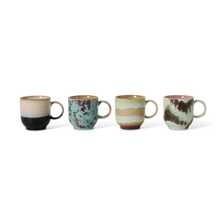 HK Living Koffietassen met oor - Abstract - Set van 4