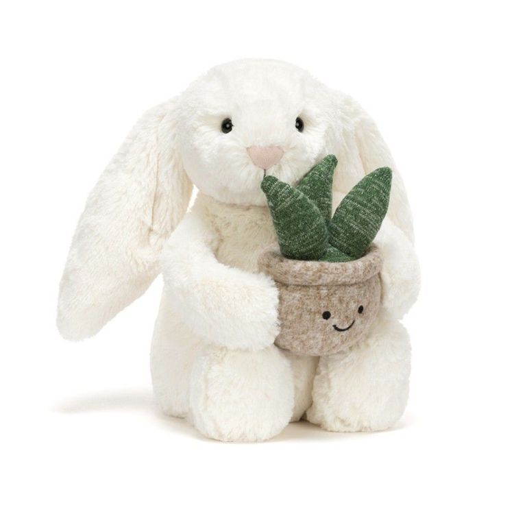 Jellycat Knuffel - Cream bunny with plant Jellycat Knuffel - Cream bunny with plant