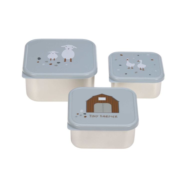 Lässig Snackbox set RVS - Tiny Farmer blue