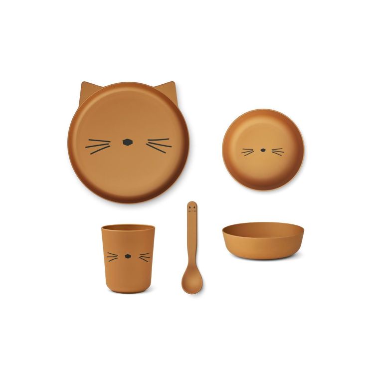 Liewood Brody junior serviesset - Cat golden caramel (4-pack)