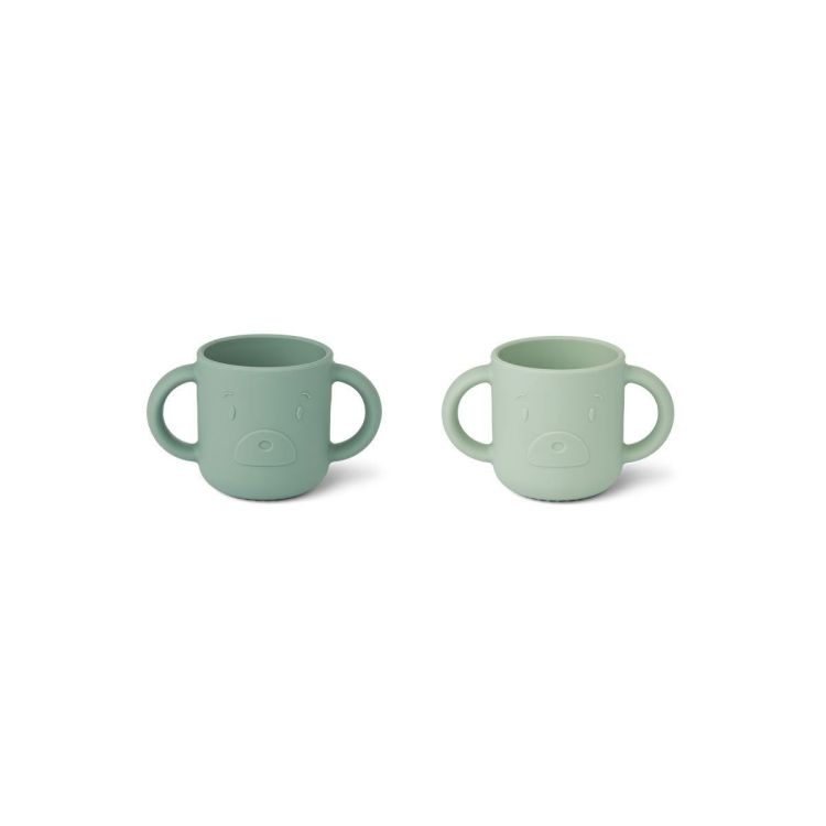 Liewood Gene silicone beker -  Mr. Bear peppermint/ dusty mint mix (2-pack)