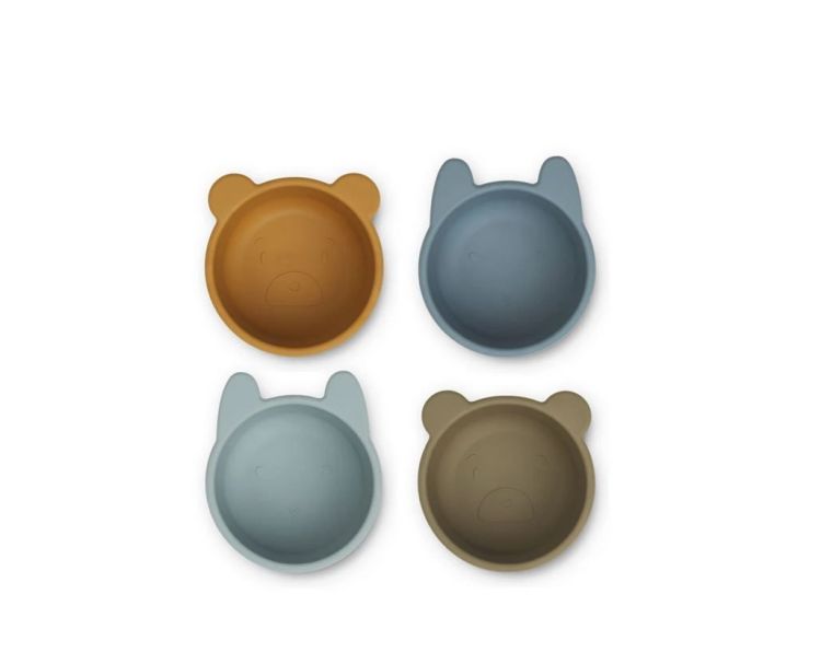 Liewood Silicone bowls - Golden caramel / blue multi mix (4-pack)