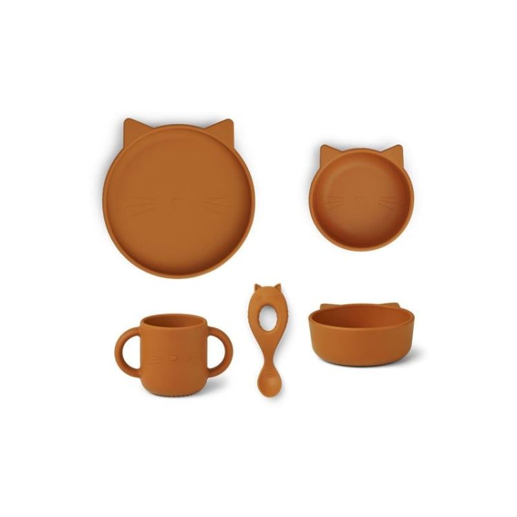 Liewood Vivi silicone serviesset - Cat mustard (4-pack)
