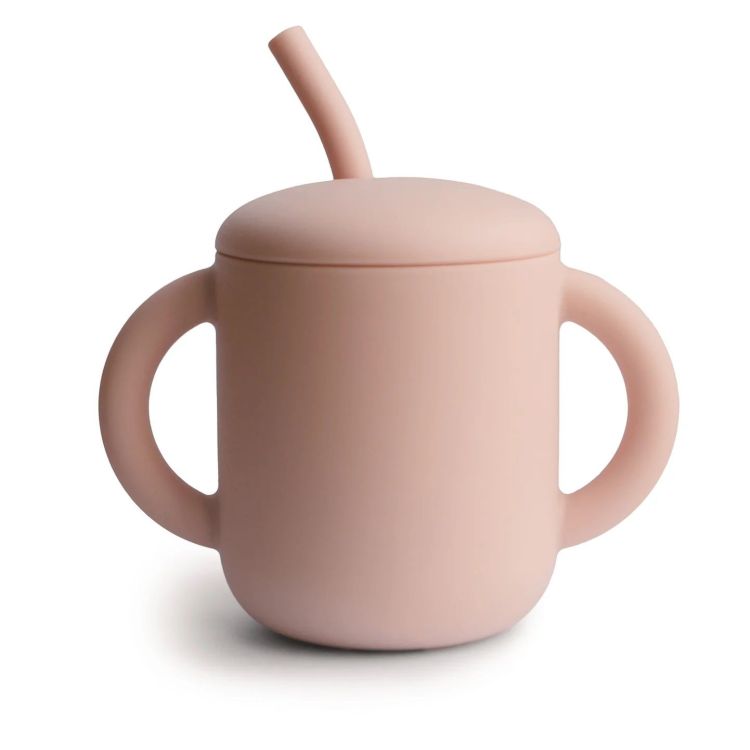Mushie Siliconen drinkbeker met rietje - Blush