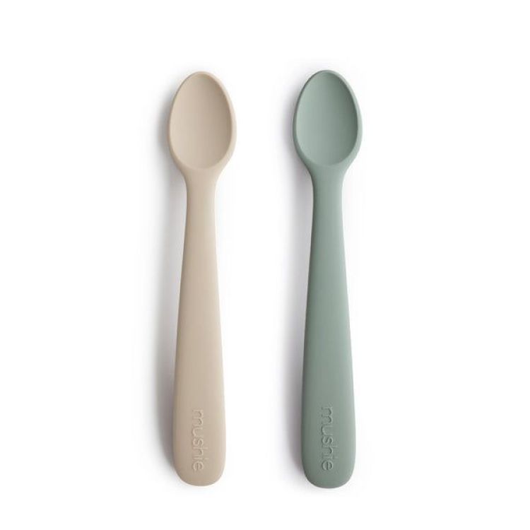 Mushie Siliconen lepels - Set van 2 - Cambridge Blue/ Shifting Sand