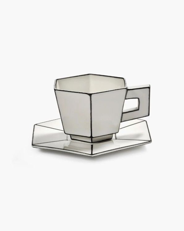 Serax Cappuccino tas + onderbordje - White Black - set van 2 Serax Cappuccino tas + onderbordje - White Black - set van 2