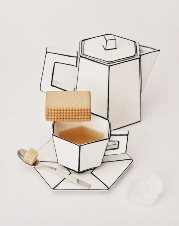 Serax Cappuccino tas + onderbordje - White Black - set van 2