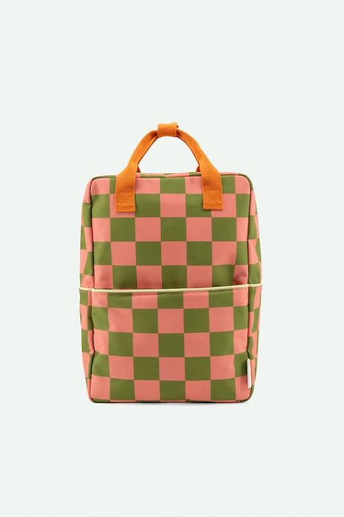 Sticky Lemon Rugzak - large | farmhouse | checkerboard | sprout green + flower pink