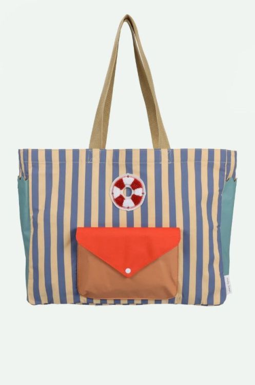 Sticky Lemon Shopper | stripes | Blue whale + sandy yellow