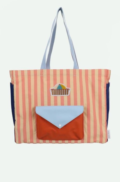 Sticky Lemon Shopper | stripes | coral pink + sandy yellow