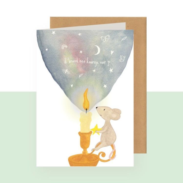 Studio Bertha Dubbele wenskaart - Ik brand een kaarsje voor je
