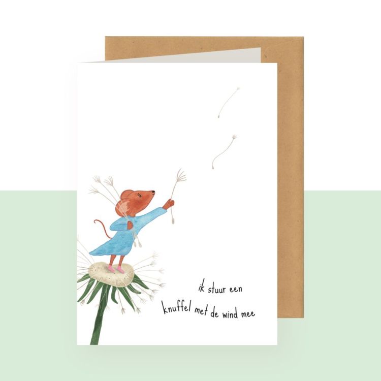 Studio Bertha Dubbele wenskaart – Ik stuur een knuffel met de wind mee