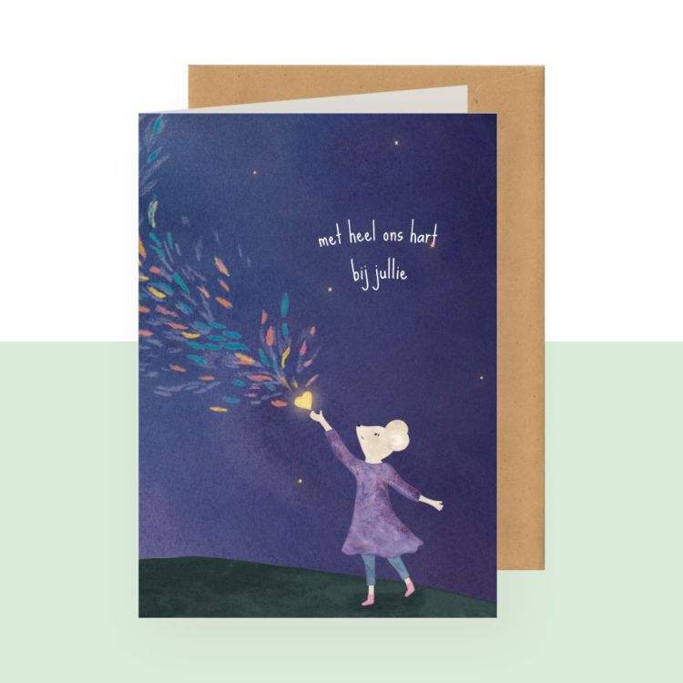 Studio Bertha Dubbele wenskaart – Met heel ons hart bij jullie