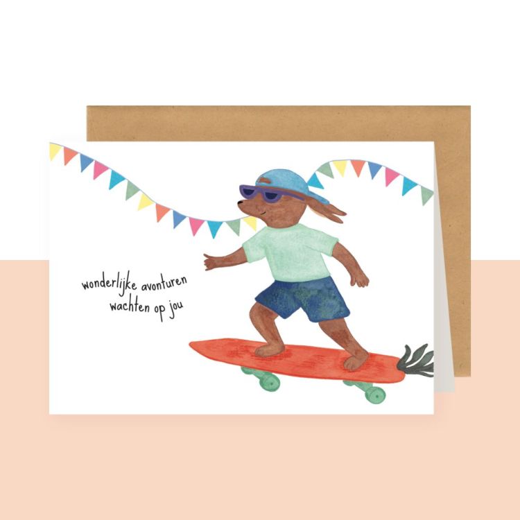 Studio Bertha Dubbele wenskaart – Wonderlijke avonturen wachten op jou