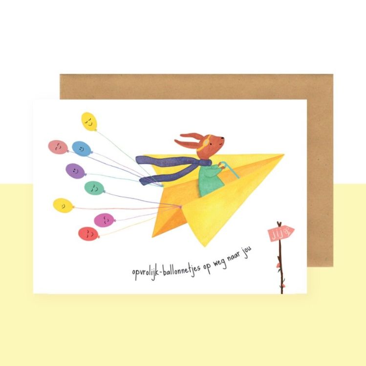 Studio Bertha Postkaart - Opvrolijk-ballonnetjes op weg naar jou