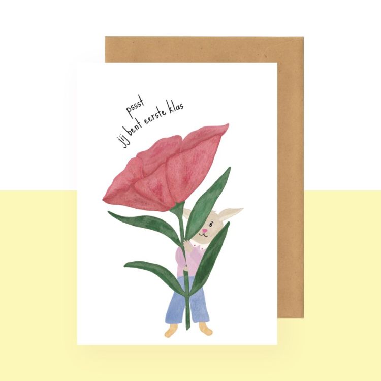 Studio Bertha Postkaart – Pssst jij bent eerste klas