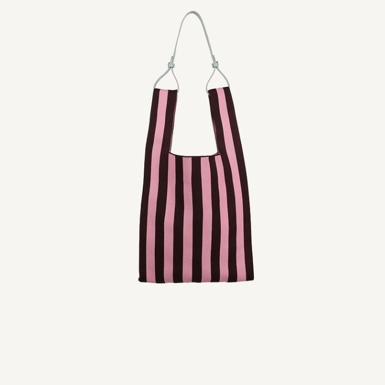 The Sticky Sis Club Market bag | knitted stripes | chocolate + bubblegum