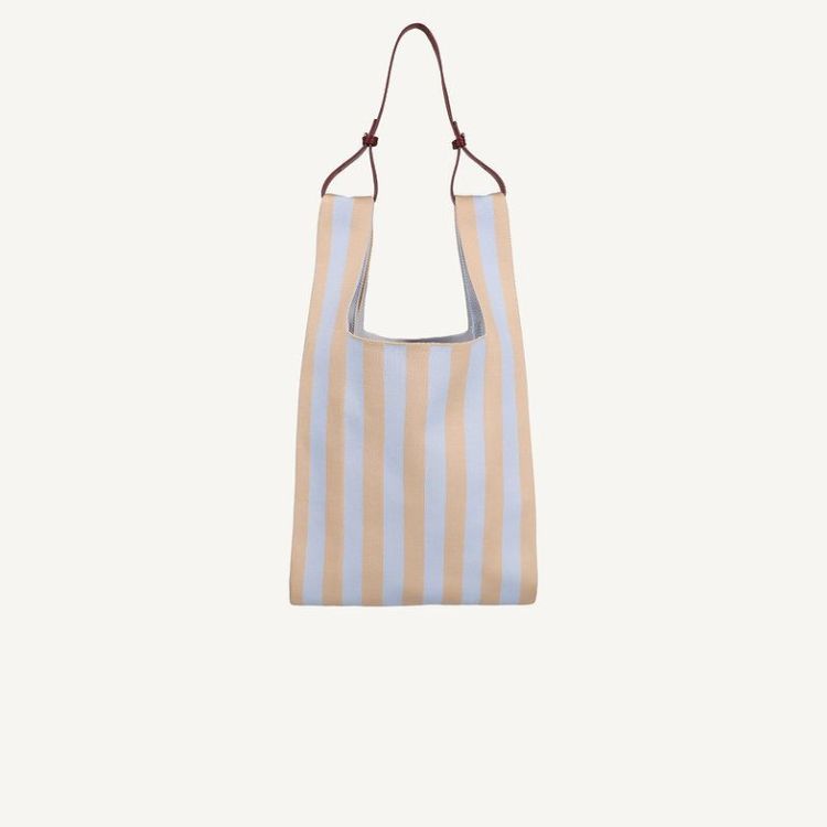 The Sticky Sis Club Market bag | knitted stripes | marzipan + sky