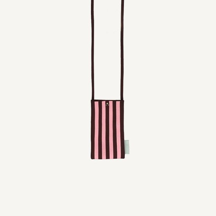 The Sticky Sis Club Phone pouch | Knitted stripes | Chocolate + Bubblegum