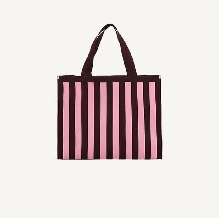 The Sticky Sis Club Shopper | knitted stripes | Chocolate + Bubblegum