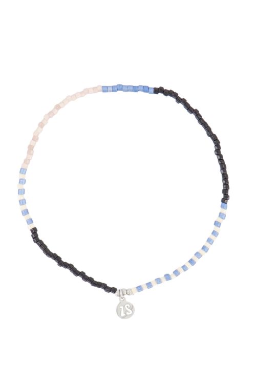 Zusss Fijn kralenarmbandje - Grijs-blauw/ zwart/ zand