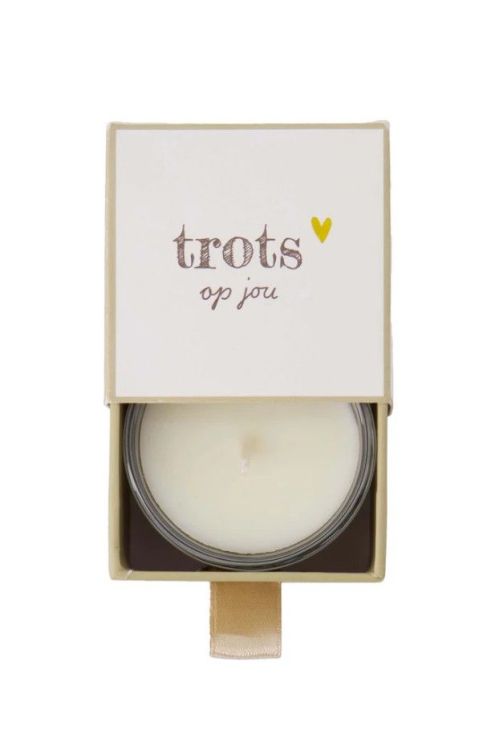 Zusss Geurkaars in schuifdoosje - Trots op jou - wit/licht groen