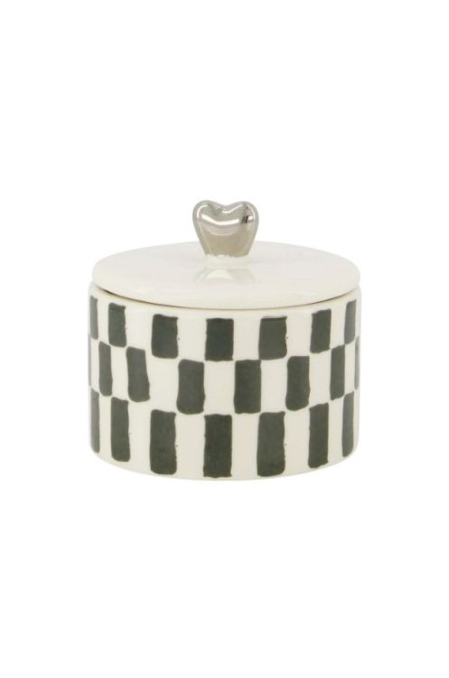 Zusss Geurkaars keramiek met deksel - Zilver hartje - wit/grijsblauw