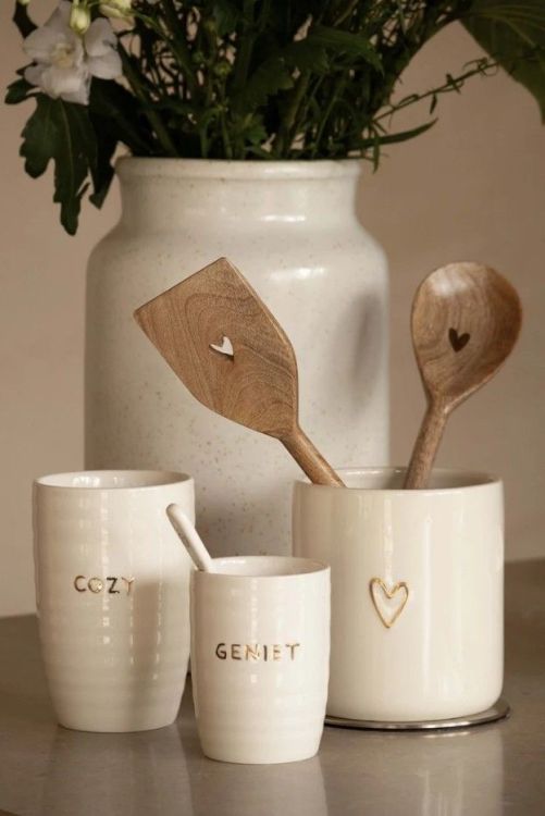 Zusss Houten lepel - Hartje - Naturel/wit