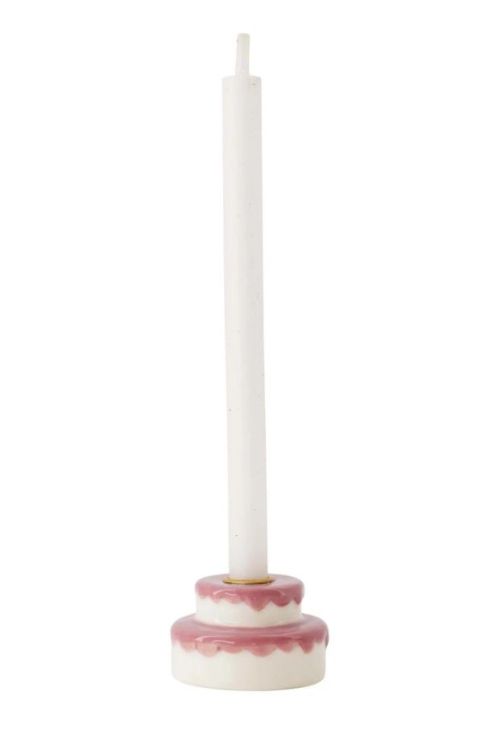 Zusss Klein kandelaartje keramiek - Taart - Wit/roze
