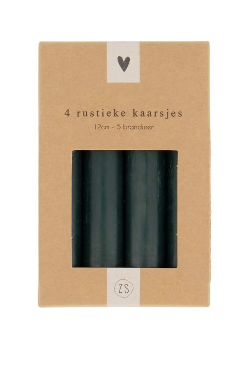 Zusss Set van 4 rustieke kaarsjes 12cm - Diepgroen