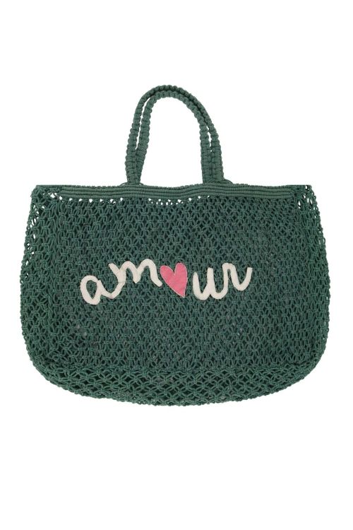 Zusss Strandtas met borduur - Amour/ donkergroen