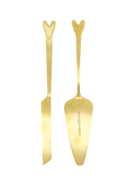 Zusss Taartschep met taartmes - made with love - goud