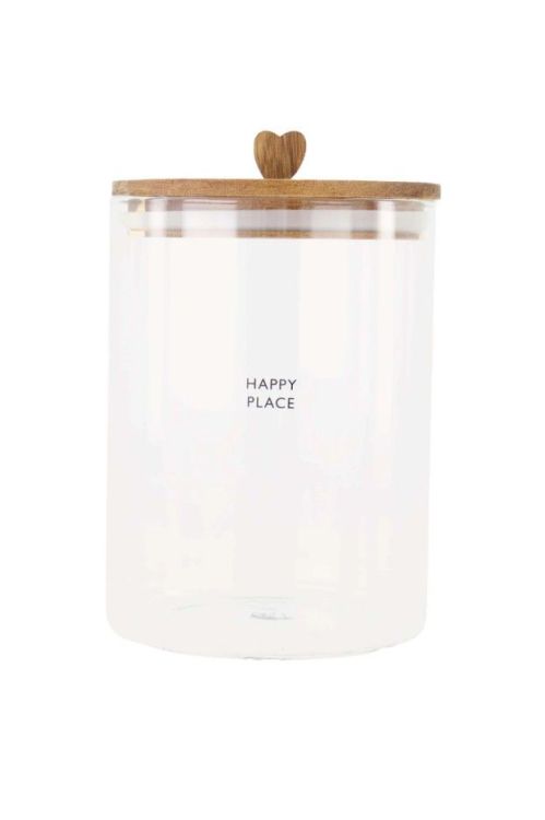 Zusss Voorraadpot met deksel - Happy place - Glas/hout