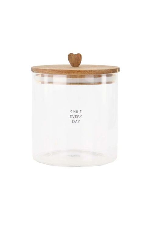 Zusss Voorraadpot met deksel - Smile everyday - Glas/hout Zusss Voorraadpot met deksel - Smile everyday - Glas/hout