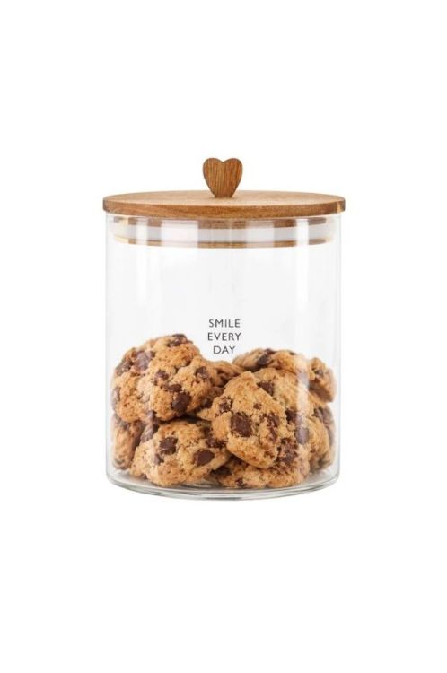 Zusss Voorraadpot met deksel - Smile everyday - Glas/hout